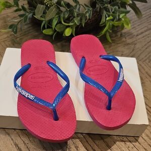 Havaianas Fuchsia and Cobalt Flip Flops Size 2 Excellent Condition
